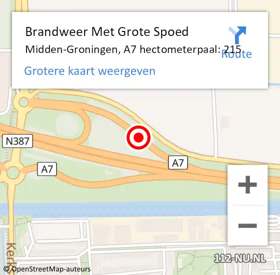 Locatie op kaart van de 112 melding: Brandweer Met Grote Spoed Naar Midden-Groningen, A7 hectometerpaal: 215 op 3 maart 2023 01:09