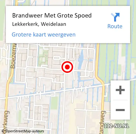 Locatie op kaart van de 112 melding: Brandweer Met Grote Spoed Naar Lekkerkerk, Weidelaan op 3 maart 2023 01:52