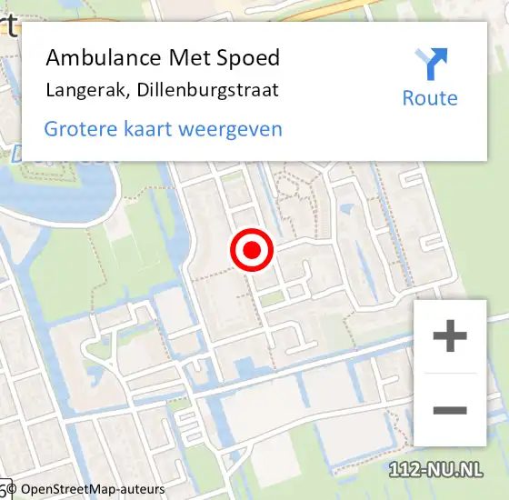 Locatie op kaart van de 112 melding: Ambulance Met Spoed Naar Langerak, Dillenburgstraat op 3 maart 2023 04:16