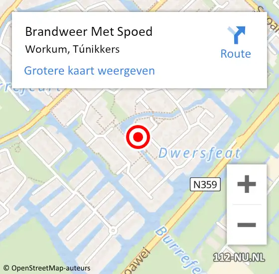 Locatie op kaart van de 112 melding: Brandweer Met Spoed Naar Workum, Túnikkers op 3 maart 2023 04:45