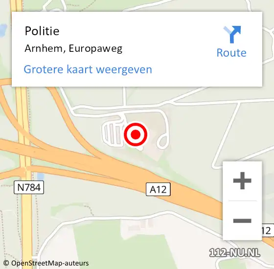 Locatie op kaart van de 112 melding: Politie Arnhem, Europaweg op 3 maart 2023 06:30