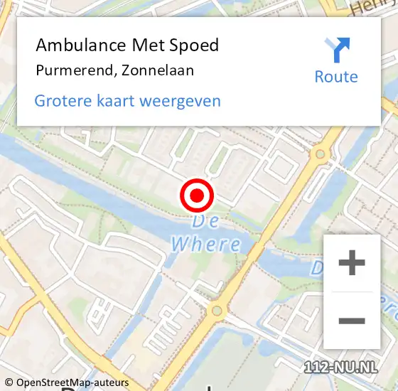 Locatie op kaart van de 112 melding: Ambulance Met Spoed Naar Purmerend, Zonnelaan op 3 maart 2023 07:15