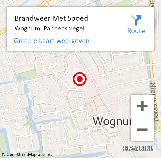 Locatie op kaart van de 112 melding: Brandweer Met Spoed Naar Wognum, Pannenspiegel op 3 maart 2023 08:29