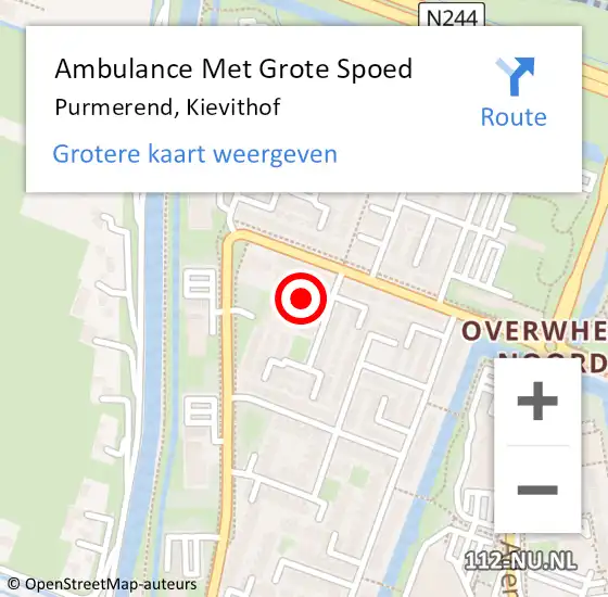 Locatie op kaart van de 112 melding: Ambulance Met Grote Spoed Naar Purmerend, Kievithof op 3 maart 2023 08:59