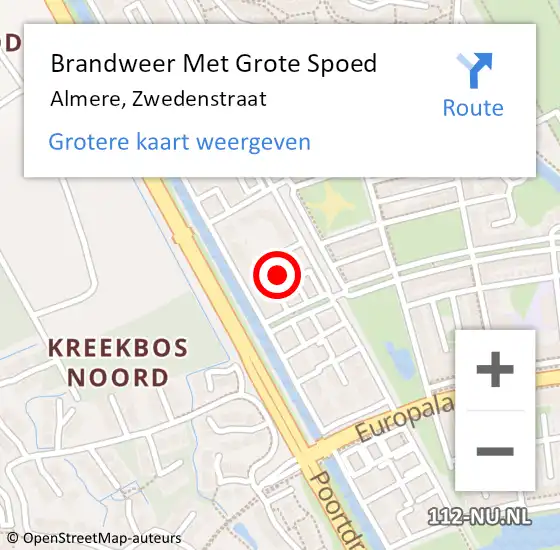 Locatie op kaart van de 112 melding: Brandweer Met Grote Spoed Naar Almere, Zwedenstraat op 3 maart 2023 09:07