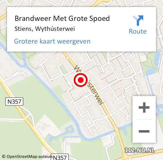 Locatie op kaart van de 112 melding: Brandweer Met Grote Spoed Naar Stiens, Wythústerwei op 3 maart 2023 09:17