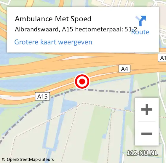 Locatie op kaart van de 112 melding: Ambulance Met Spoed Naar Albrandswaard, A15 hectometerpaal: 51,2 op 3 maart 2023 10:19