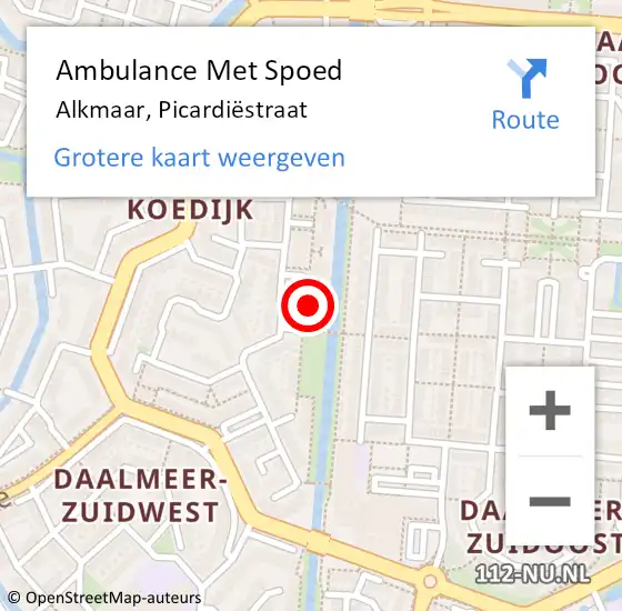 Locatie op kaart van de 112 melding: Ambulance Met Spoed Naar Alkmaar, Picardiëstraat op 3 maart 2023 11:08