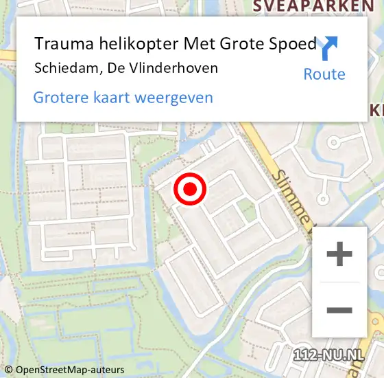 Locatie op kaart van de 112 melding: Trauma helikopter Met Grote Spoed Naar Schiedam, De Vlinderhoven op 3 maart 2023 11:53