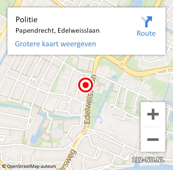 Locatie op kaart van de 112 melding: Politie Papendrecht, Edelweisslaan op 3 maart 2023 11:59