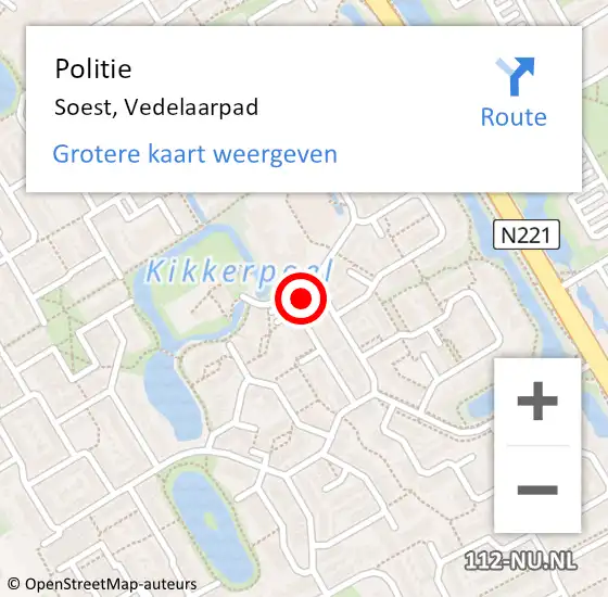 Locatie op kaart van de 112 melding: Politie Soest, Vedelaarpad op 3 maart 2023 12:15