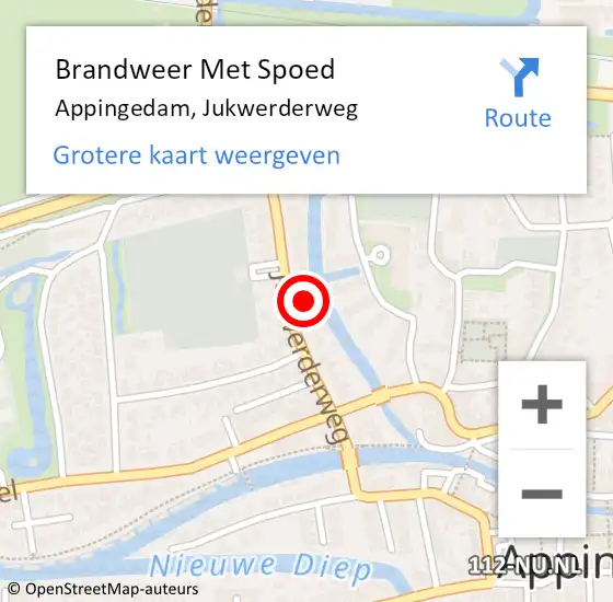 Locatie op kaart van de 112 melding: Brandweer Met Spoed Naar Appingedam, Jukwerderweg op 3 maart 2023 12:33