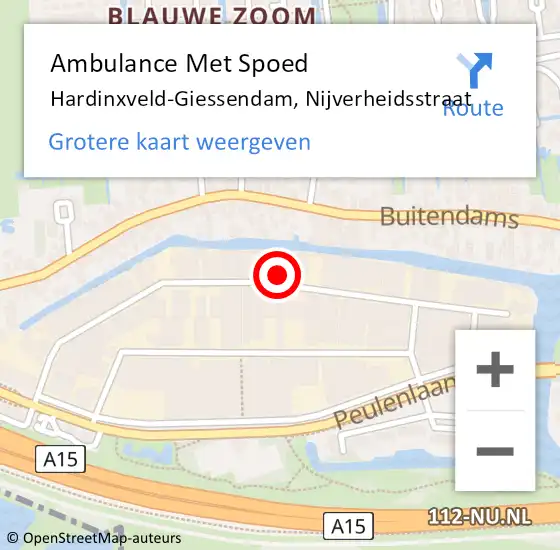 Locatie op kaart van de 112 melding: Ambulance Met Spoed Naar Hardinxveld-Giessendam, Nijverheidsstraat op 3 maart 2023 12:39