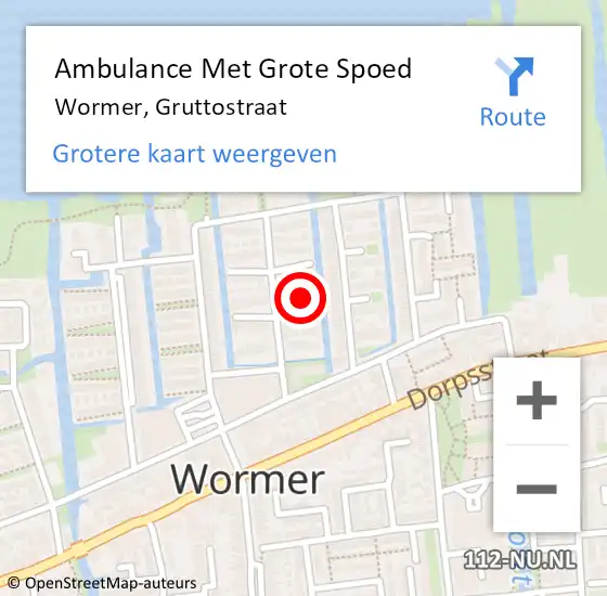 Locatie op kaart van de 112 melding: Ambulance Met Grote Spoed Naar Wormer, Gruttostraat op 3 maart 2023 12:52