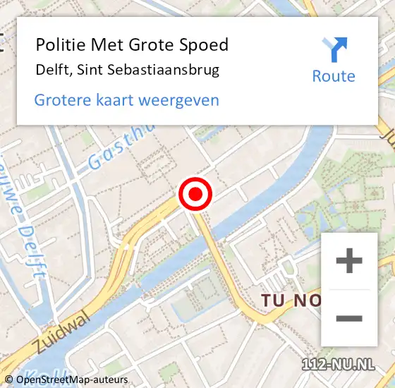 Locatie op kaart van de 112 melding: Politie Met Grote Spoed Naar Delft, Sint Sebastiaansbrug op 3 maart 2023 12:59