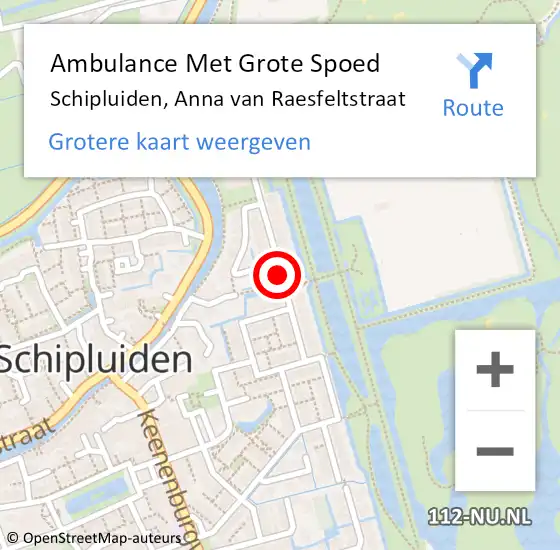 Locatie op kaart van de 112 melding: Ambulance Met Grote Spoed Naar Schipluiden, Anna van Raesfeltstraat op 17 augustus 2014 16:30