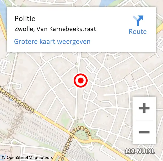 Locatie op kaart van de 112 melding: Politie Zwolle, Van Karnebeekstraat op 3 maart 2023 13:31