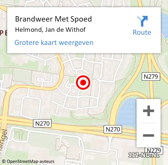 Locatie op kaart van de 112 melding: Brandweer Met Spoed Naar Helmond, Jan de Withof op 3 maart 2023 13:34