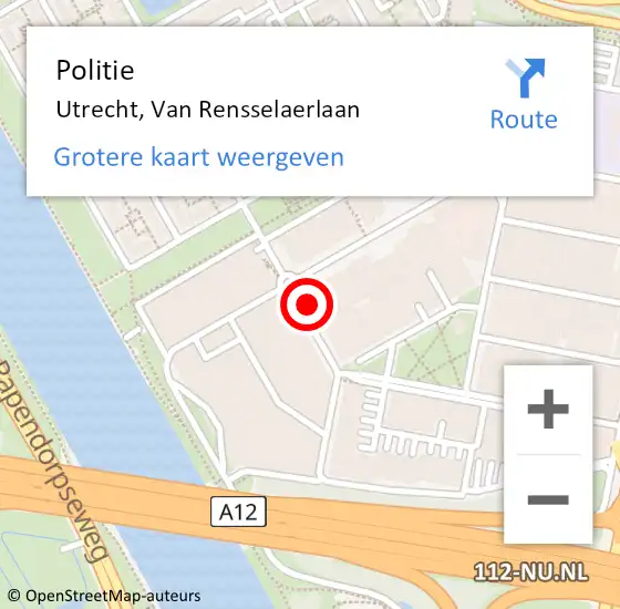 Locatie op kaart van de 112 melding: Politie Utrecht, Van Rensselaerlaan op 3 maart 2023 13:52