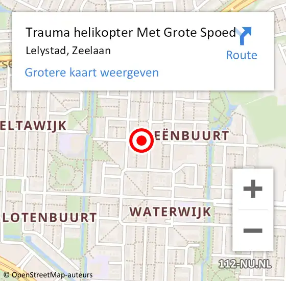 Locatie op kaart van de 112 melding: Trauma helikopter Met Grote Spoed Naar Lelystad, Zeelaan op 3 maart 2023 14:06