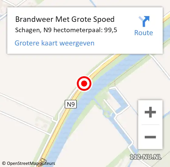 Locatie op kaart van de 112 melding: Brandweer Met Grote Spoed Naar Schagen, N9 hectometerpaal: 99,5 op 3 maart 2023 14:08