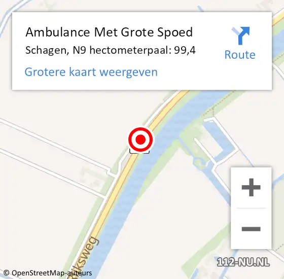 Locatie op kaart van de 112 melding: Ambulance Met Grote Spoed Naar Schagen, N9 hectometerpaal: 99,4 op 3 maart 2023 14:10