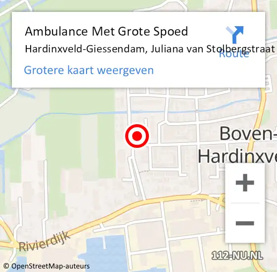 Locatie op kaart van de 112 melding: Ambulance Met Grote Spoed Naar Hardinxveld-Giessendam, Juliana van Stolbergstraat op 3 maart 2023 14:17