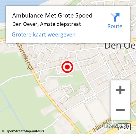 Locatie op kaart van de 112 melding: Ambulance Met Grote Spoed Naar Den Oever, Amsteldiepstraat op 3 maart 2023 14:42
