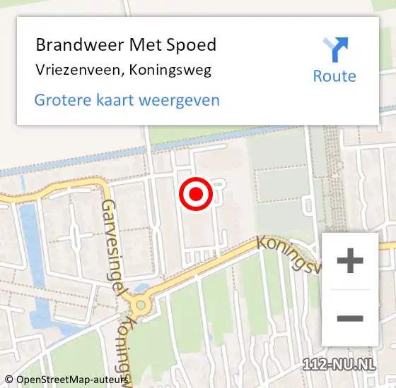 Locatie op kaart van de 112 melding: Brandweer Met Spoed Naar Vriezenveen, Koningsweg op 3 maart 2023 14:50
