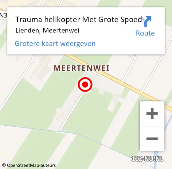 Locatie op kaart van de 112 melding: Trauma helikopter Met Grote Spoed Naar Lienden, Meertenwei op 3 maart 2023 14:57