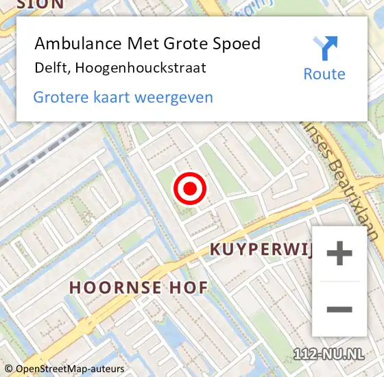 Locatie op kaart van de 112 melding: Ambulance Met Grote Spoed Naar Delft, Hoogenhouckstraat op 3 maart 2023 14:58