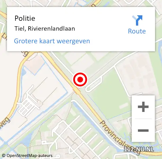 Locatie op kaart van de 112 melding: Politie Tiel, Rivierenlandlaan op 3 maart 2023 15:54