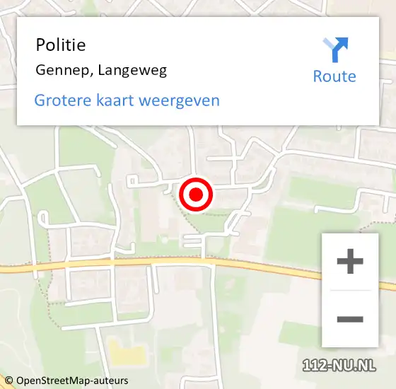 Locatie op kaart van de 112 melding: Politie Gennep, Langeweg op 3 maart 2023 16:58
