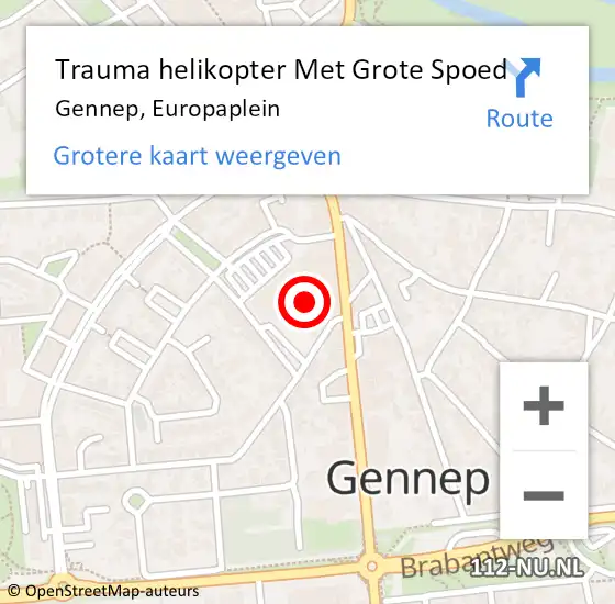 Locatie op kaart van de 112 melding: Trauma helikopter Met Grote Spoed Naar Gennep, Europaplein op 3 maart 2023 17:10