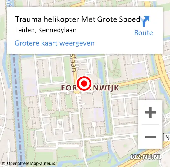 Locatie op kaart van de 112 melding: Trauma helikopter Met Grote Spoed Naar Leiden, Kennedylaan op 3 maart 2023 17:28