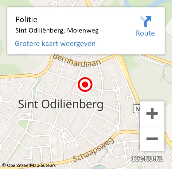 Locatie op kaart van de 112 melding: Politie Sint Odiliënberg, Molenweg op 3 maart 2023 17:46