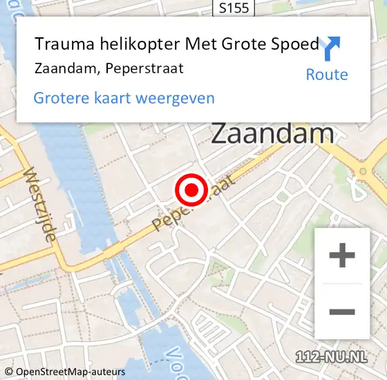 Locatie op kaart van de 112 melding: Trauma helikopter Met Grote Spoed Naar Zaandam, Peperstraat op 3 maart 2023 17:48