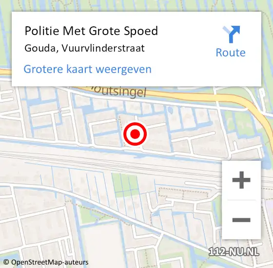 Locatie op kaart van de 112 melding: Politie Met Grote Spoed Naar Gouda, Vuurvlinderstraat op 3 maart 2023 19:43