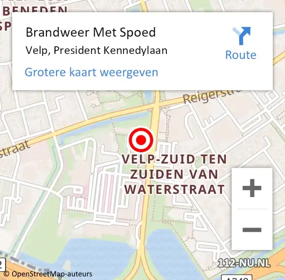 Locatie op kaart van de 112 melding: Brandweer Met Spoed Naar Velp, President Kennedylaan op 3 maart 2023 19:50