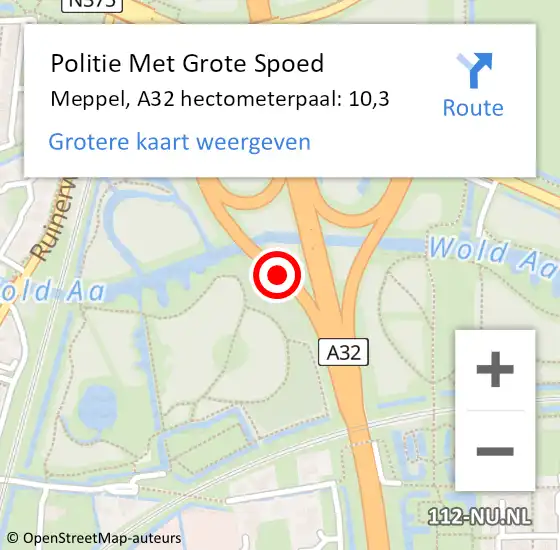 Locatie op kaart van de 112 melding: Politie Met Grote Spoed Naar Meppel, A32 hectometerpaal: 10,3 op 3 maart 2023 20:36