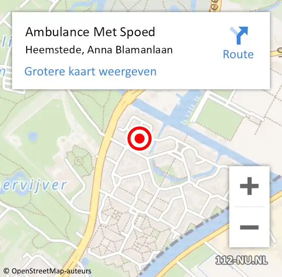 Locatie op kaart van de 112 melding: Ambulance Met Spoed Naar Heemstede, Anna Blamanlaan op 3 maart 2023 21:00