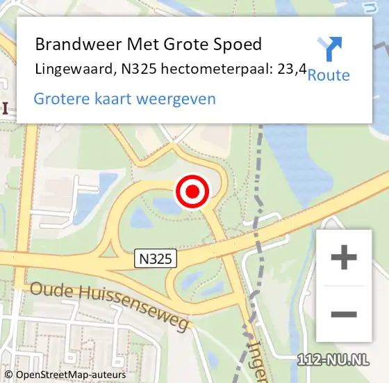 Locatie op kaart van de 112 melding: Brandweer Met Grote Spoed Naar Lingewaard, N325 hectometerpaal: 23,4 op 3 maart 2023 21:31