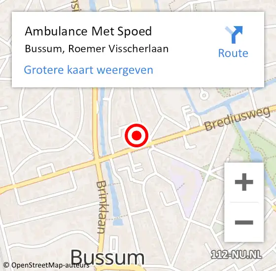 Locatie op kaart van de 112 melding: Ambulance Met Spoed Naar Bussum, Roemer Visscherlaan op 17 augustus 2014 17:51