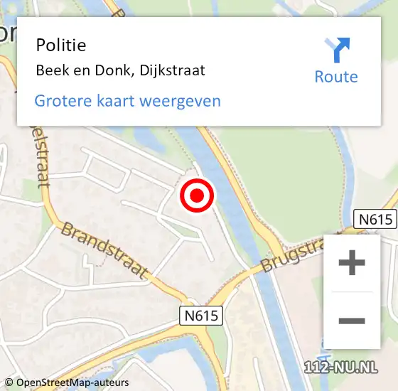 Locatie op kaart van de 112 melding: Politie Beek en Donk, Dijkstraat op 3 maart 2023 21:54