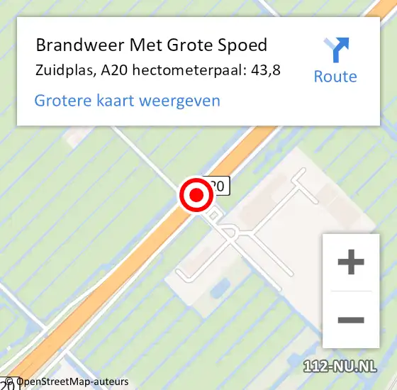 Locatie op kaart van de 112 melding: Brandweer Met Grote Spoed Naar Zuidplas, A20 hectometerpaal: 43,8 op 3 maart 2023 22:09