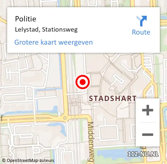 Locatie op kaart van de 112 melding: Politie Lelystad, Stationsweg op 3 maart 2023 22:10