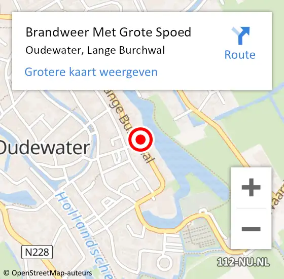 Locatie op kaart van de 112 melding: Brandweer Met Grote Spoed Naar Oudewater, Lange Burchwal op 3 maart 2023 22:12