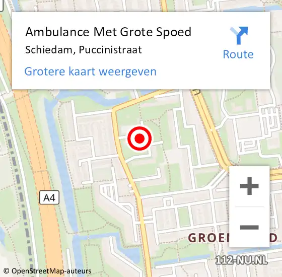 Locatie op kaart van de 112 melding: Ambulance Met Grote Spoed Naar Schiedam, Puccinistraat op 3 maart 2023 22:30