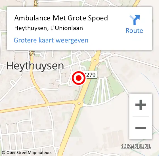 Locatie op kaart van de 112 melding: Ambulance Met Grote Spoed Naar Heythuysen, L'Unionlaan op 3 maart 2023 22:31