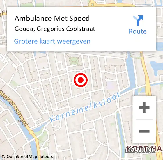 Locatie op kaart van de 112 melding: Ambulance Met Spoed Naar Gouda, Gregorius Coolstraat op 3 maart 2023 22:49